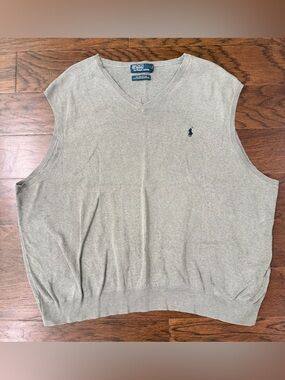 Polo Ralph Lauren Sweater Vest 100% Pima Cotton Gray Pony Mens 3XB Big V Neck